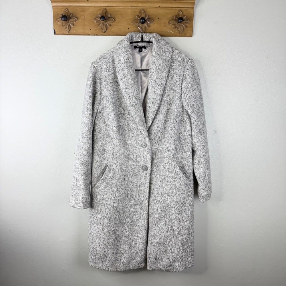 Torrid Gray Boucle Coat 1X Shawl Collar A-Line Long Two Button Front